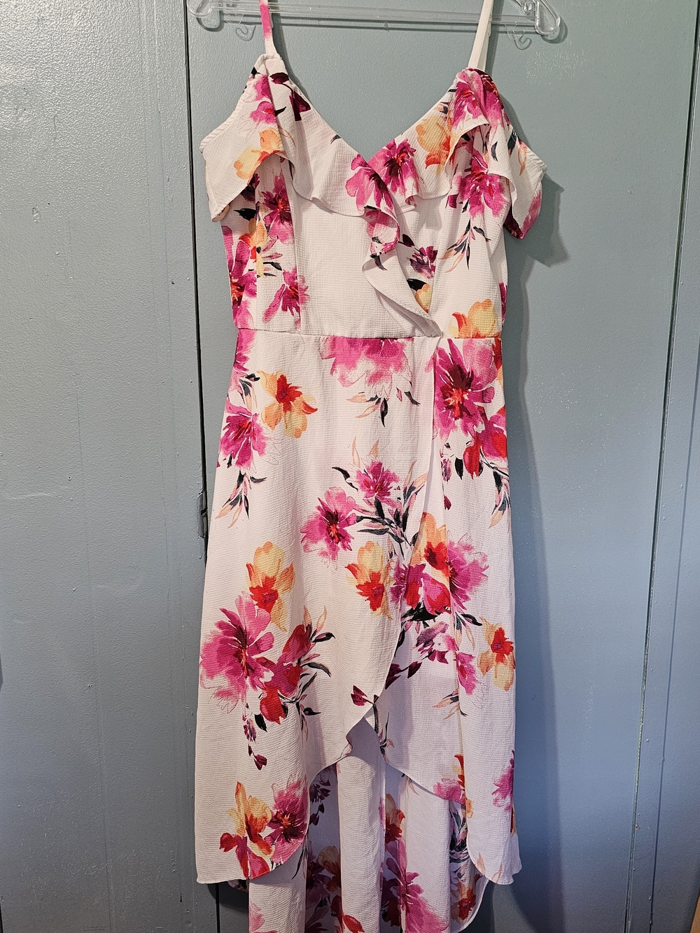 by & by White High-Low Sundress with Pink & Orange Floral Print